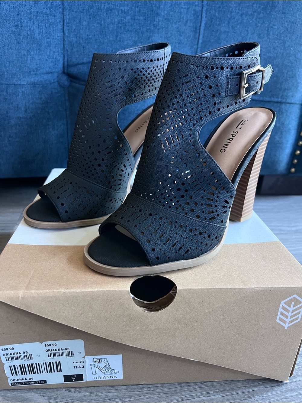 New Call It Spring Black Peep Toe Ankle Heeled Sandals - Picture 8 of 13